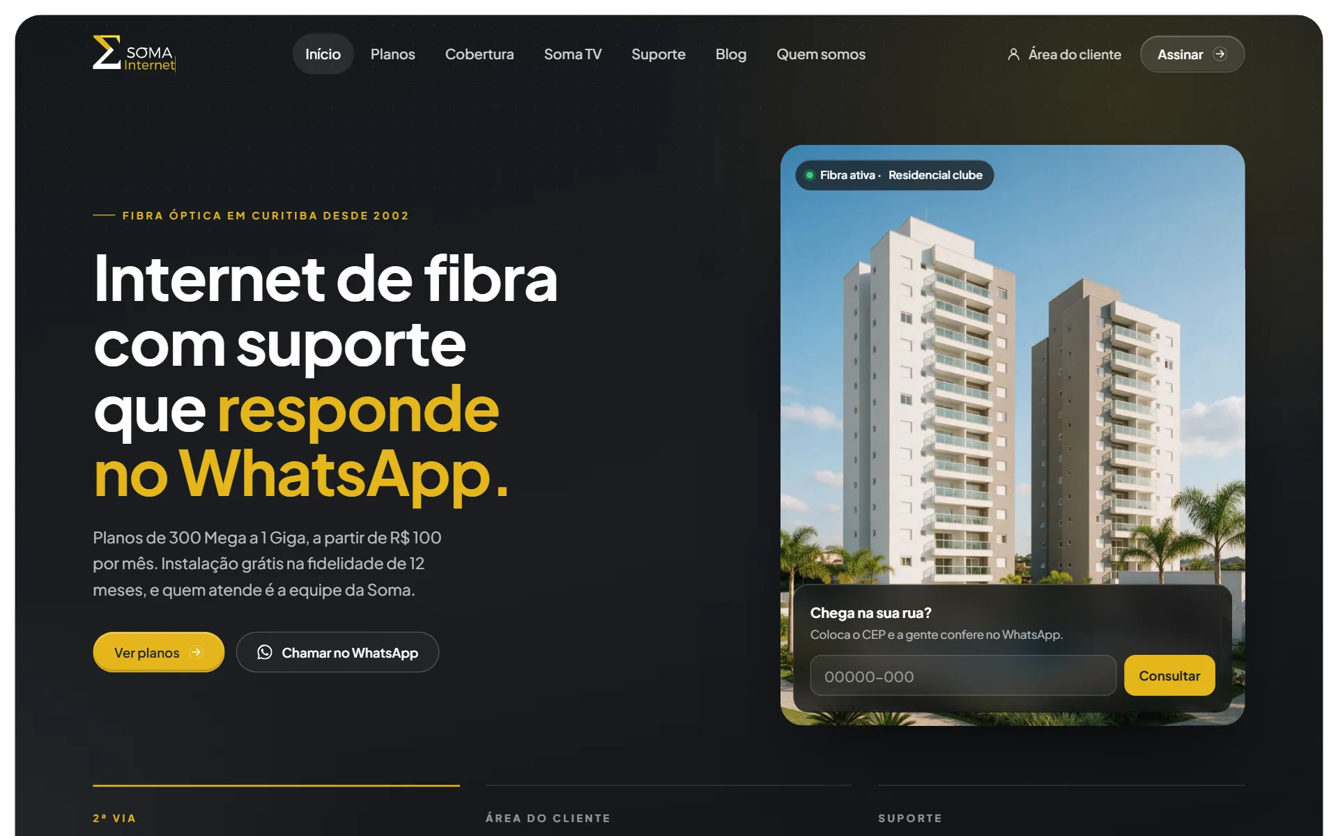 A primeira tela do site de provedor de internet por fibra