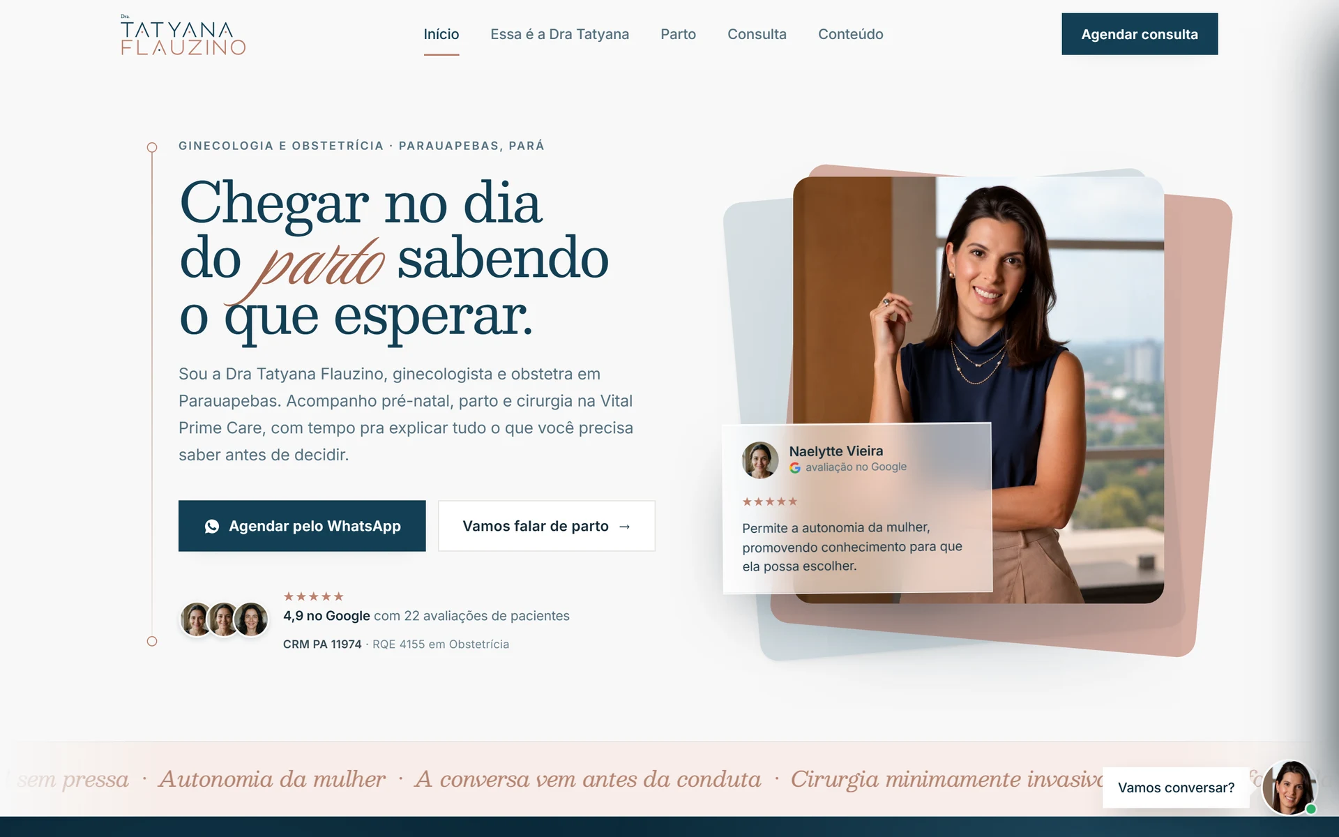 A primeira tela do site de ginecologia e obstetrícia em parauapebas