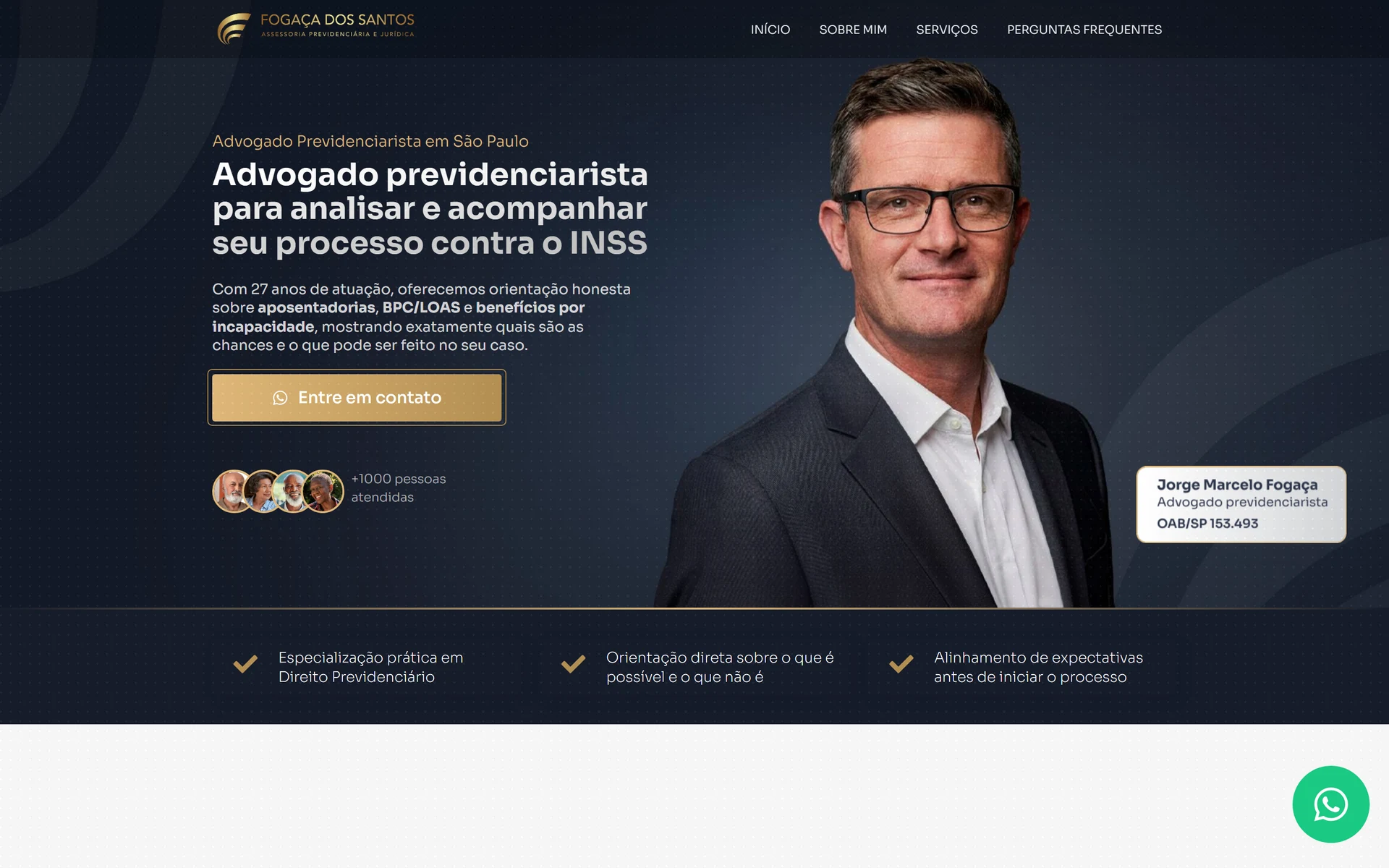 A primeira tela do site de advocacia previdenciária em são paulo