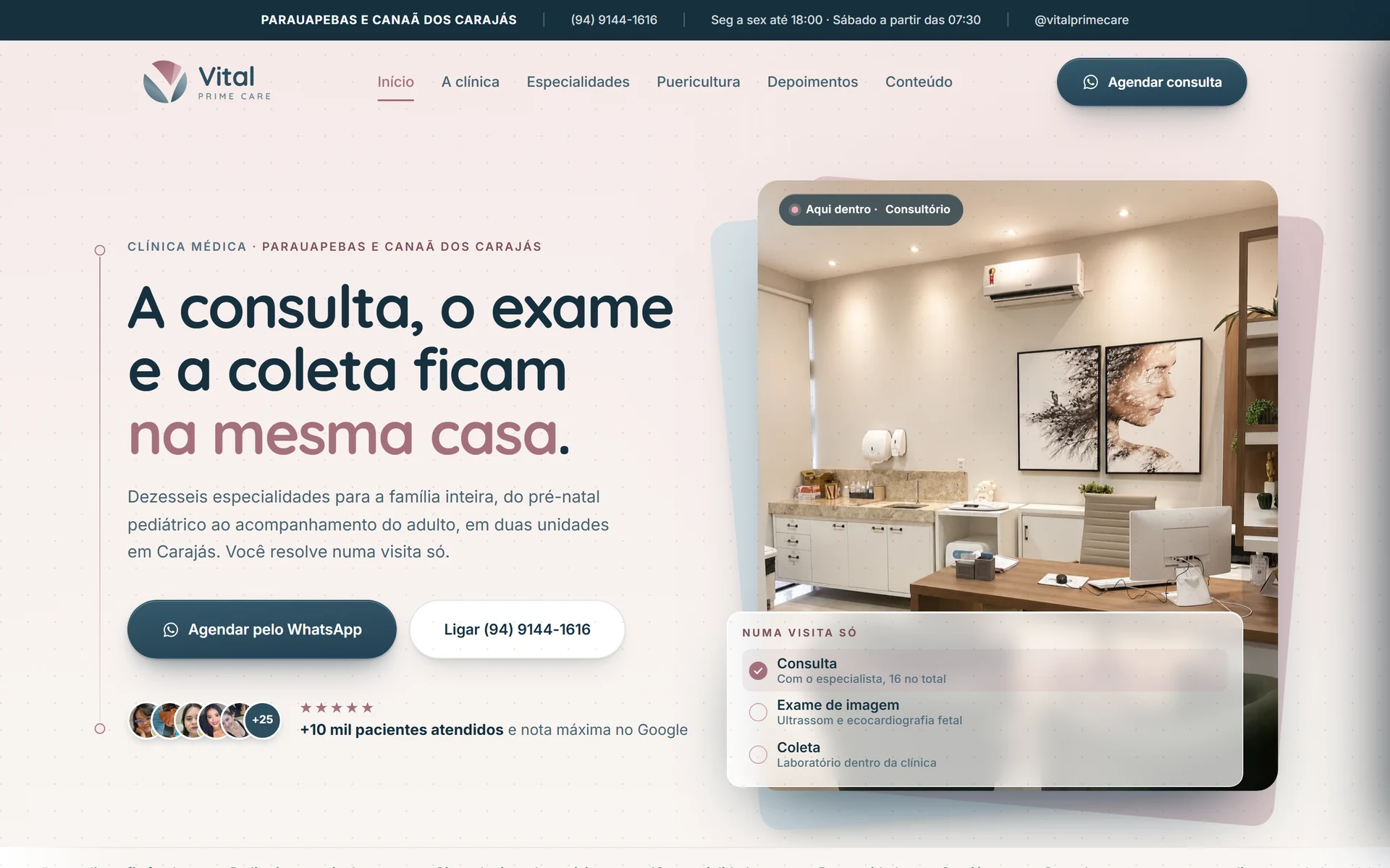 A primeira tela do site de clínica médica em parauapebas